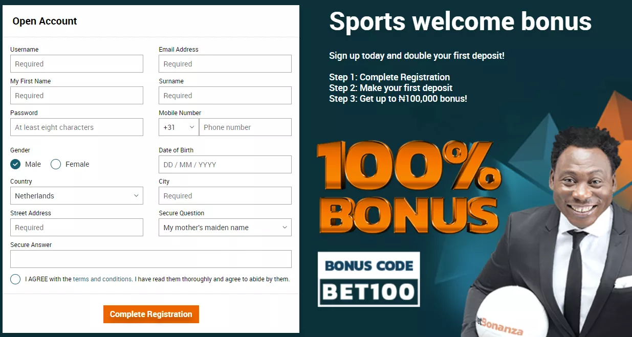 BetBonanza registration form